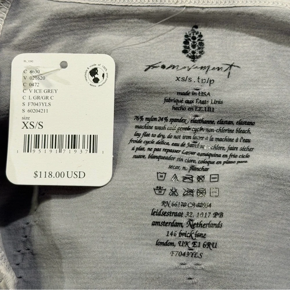 Free People Movement NWT XS/S Ice Grey Good Karma Long Sleeve Onesie Yoga Gym